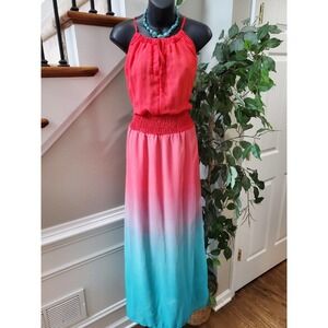 Truth Nyc Women's Red & Blue Polyester Round Neck Sleeveless Long Maxi Dress *XL